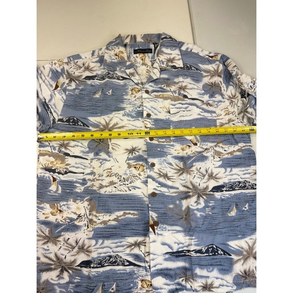 Milano Bay Mens XL Hawaiian Shirt Palm Tree Island Print Blue Casual Button Up - Picture 9 of 9